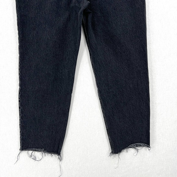 ABERCROMBIE & FITCH Mom Jeans Womens 27 4 Black High Rise Paperbag Tapered Raw - Picture 7 of 14